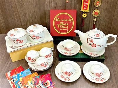 Bộ Ấm Trà Bát Tràng Vẽ Sen